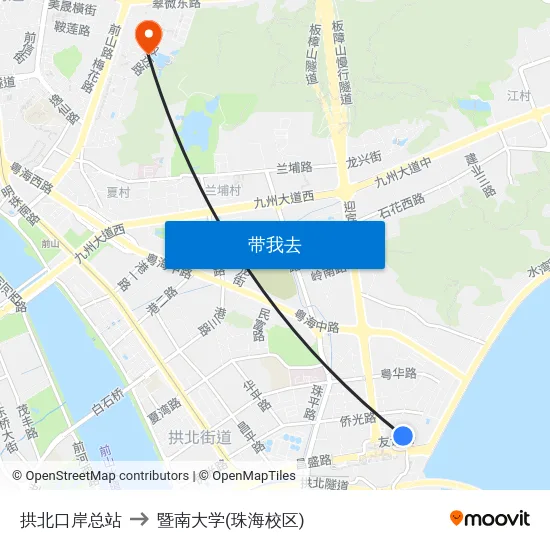 拱北口岸总站 to 暨南大学(珠海校区) map
