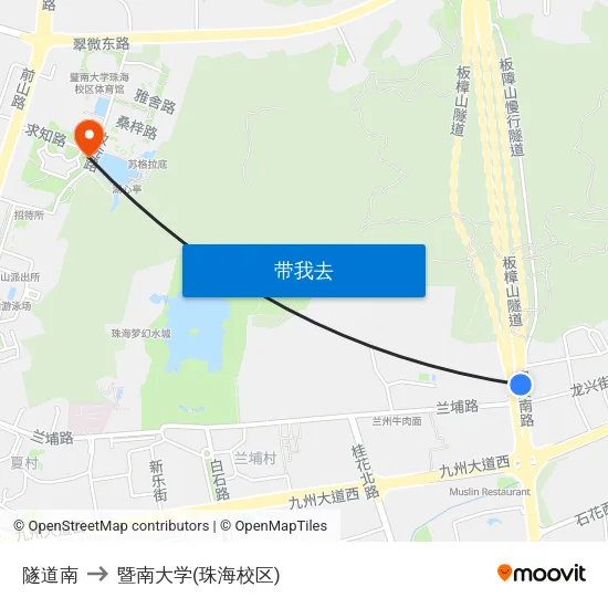 隧道南 to 暨南大学(珠海校区) map