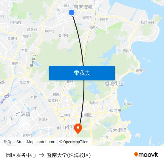 园区服务中心 to 暨南大学(珠海校区) map