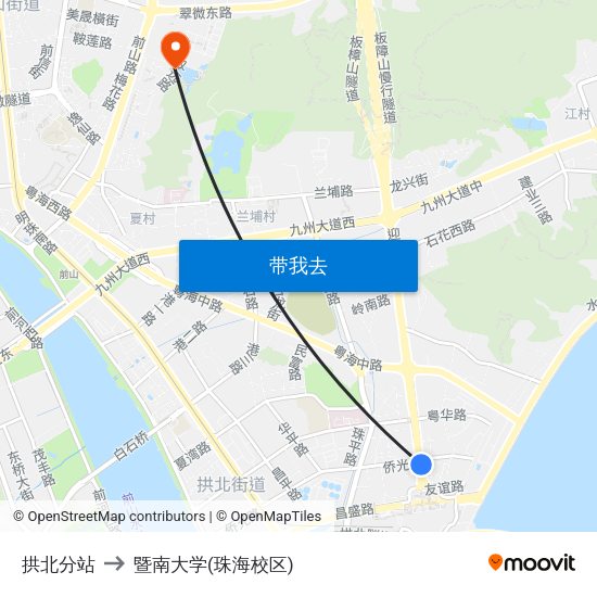 拱北分站 to 暨南大学(珠海校区) map