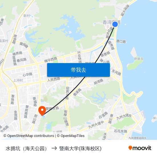 水拥坑（海天公园） to 暨南大学(珠海校区) map
