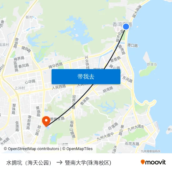 水拥坑（海天公园） to 暨南大学(珠海校区) map
