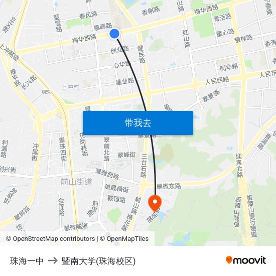 珠海一中 to 暨南大学(珠海校区) map