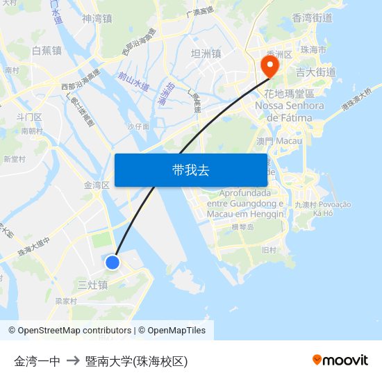 金湾一中 to 暨南大学(珠海校区) map