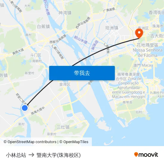 小林总站 to 暨南大学(珠海校区) map