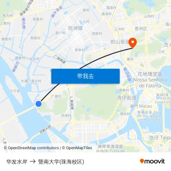 华发水岸 to 暨南大学(珠海校区) map