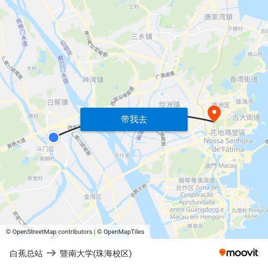 白蕉总站 to 暨南大学(珠海校区) map