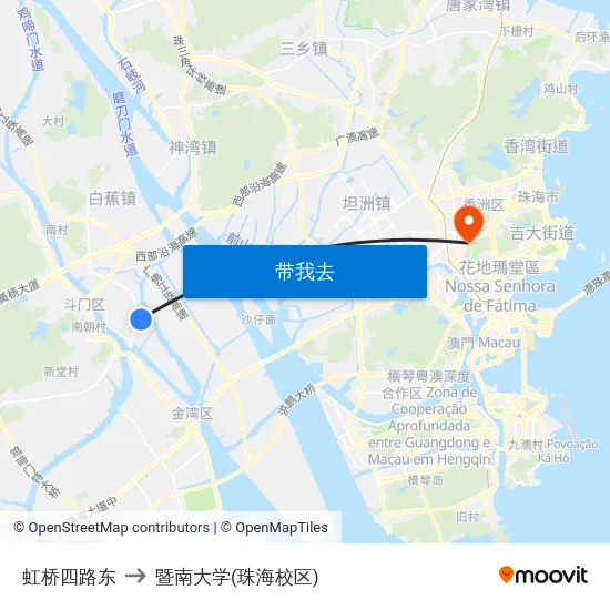 虹桥四路东 to 暨南大学(珠海校区) map
