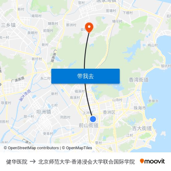 健华医院 to 北京师范大学-香港浸会大学联合国际学院 map