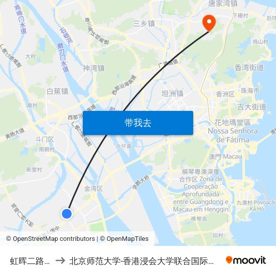 虹晖二路西 to 北京师范大学-香港浸会大学联合国际学院 map