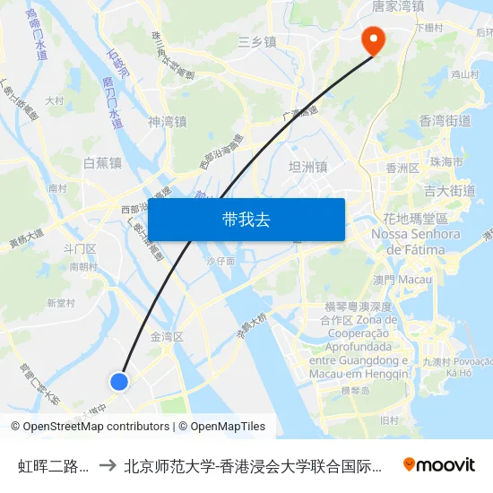 虹晖二路西 to 北京师范大学-香港浸会大学联合国际学院 map