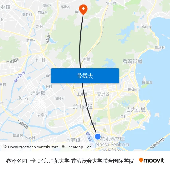 春泽名园 to 北京师范大学-香港浸会大学联合国际学院 map
