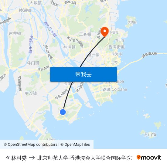 鱼林村委 to 北京师范大学-香港浸会大学联合国际学院 map
