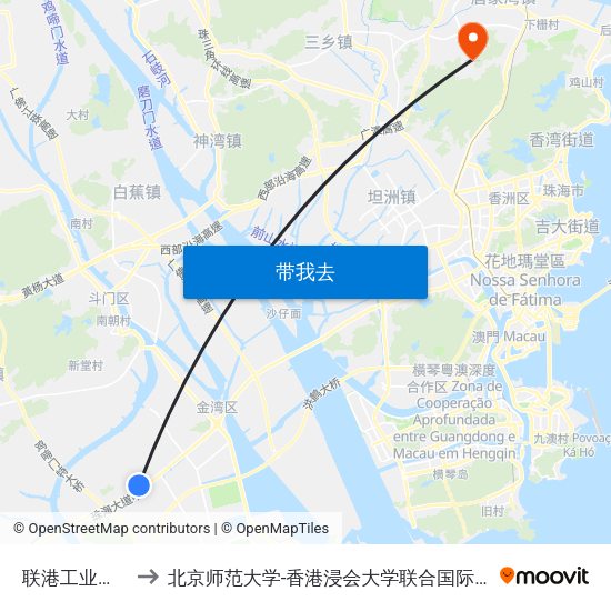 联港工业区东 to 北京师范大学-香港浸会大学联合国际学院 map