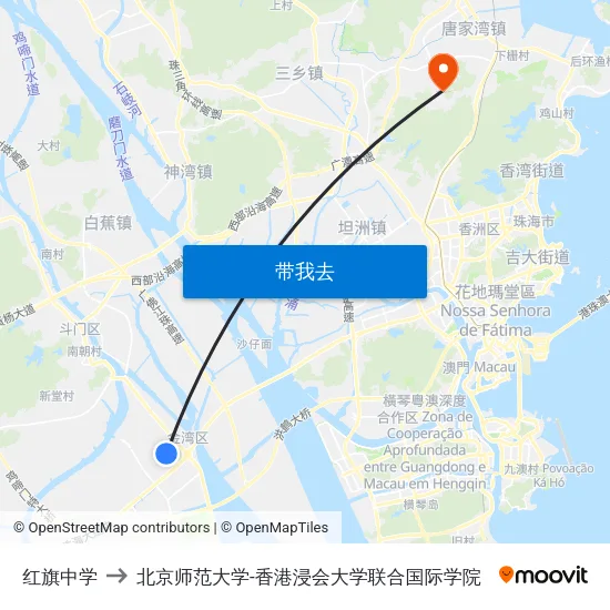 红旗中学 to 北京师范大学-香港浸会大学联合国际学院 map