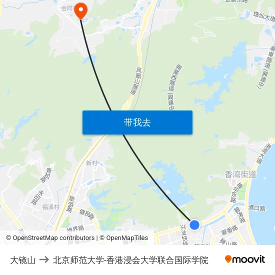 大镜山 to 北京师范大学-香港浸会大学联合国际学院 map