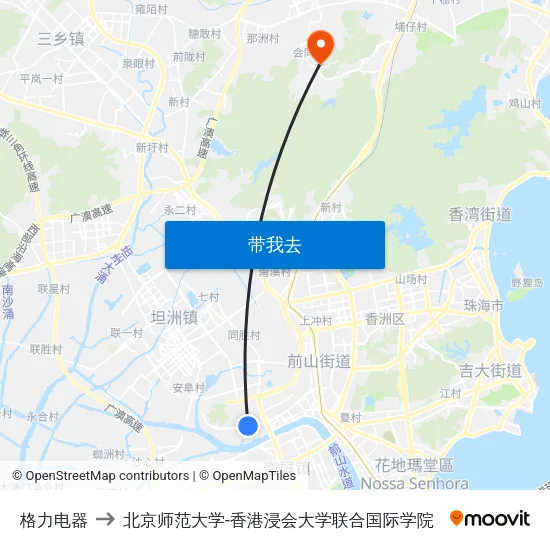 格力电器 to 北京师范大学-香港浸会大学联合国际学院 map