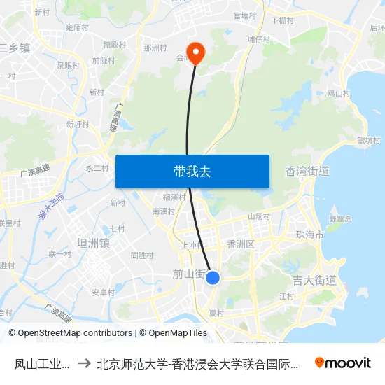 凤山工业城 to 北京师范大学-香港浸会大学联合国际学院 map