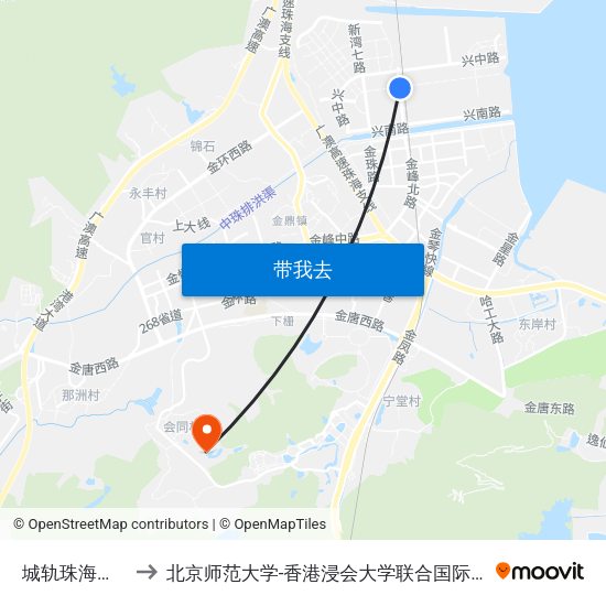 城轨珠海北站 to 北京师范大学-香港浸会大学联合国际学院 map