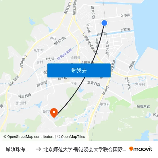 城轨珠海北站 to 北京师范大学-香港浸会大学联合国际学院 map