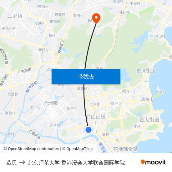 造贝 to 北京师范大学-香港浸会大学联合国际学院 map