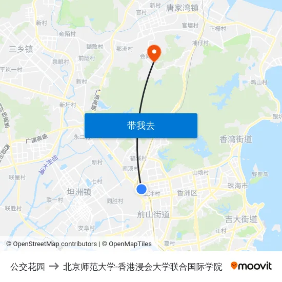 公交花园 to 北京师范大学-香港浸会大学联合国际学院 map