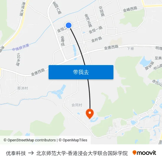 优泰科技 to 北京师范大学-香港浸会大学联合国际学院 map