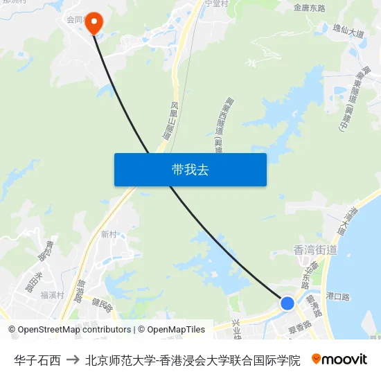 华子石西 to 北京师范大学-香港浸会大学联合国际学院 map