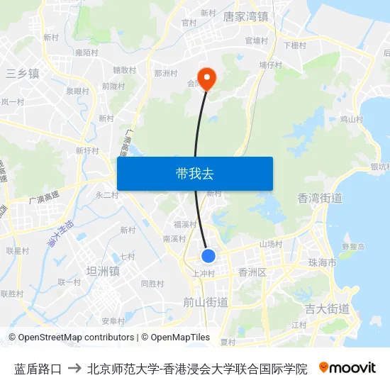 蓝盾路口 to 北京师范大学-香港浸会大学联合国际学院 map