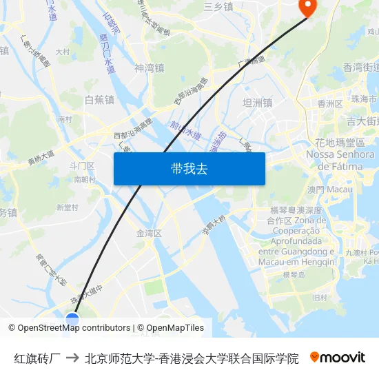 红旗砖厂 to 北京师范大学-香港浸会大学联合国际学院 map