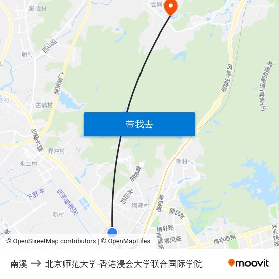 南溪 to 北京师范大学-香港浸会大学联合国际学院 map