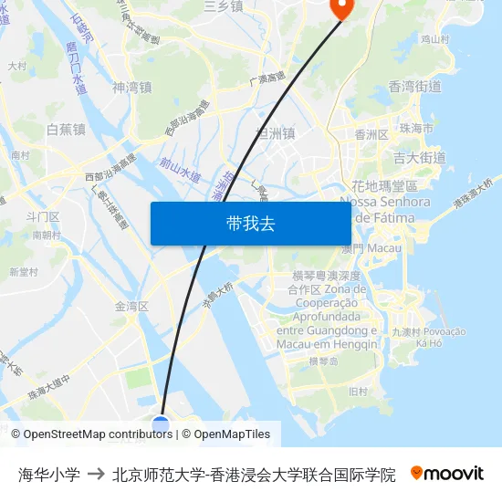 海华小学 to 北京师范大学-香港浸会大学联合国际学院 map