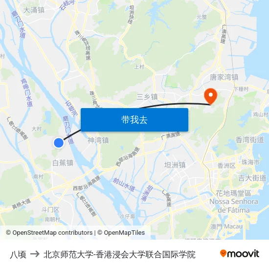 八顷 to 北京师范大学-香港浸会大学联合国际学院 map
