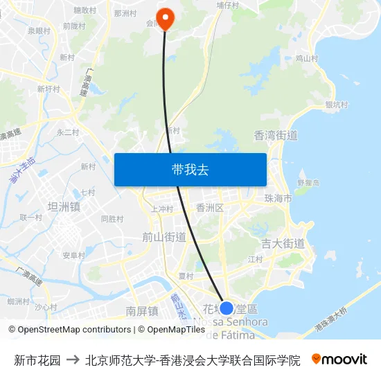 新市花园 to 北京师范大学-香港浸会大学联合国际学院 map