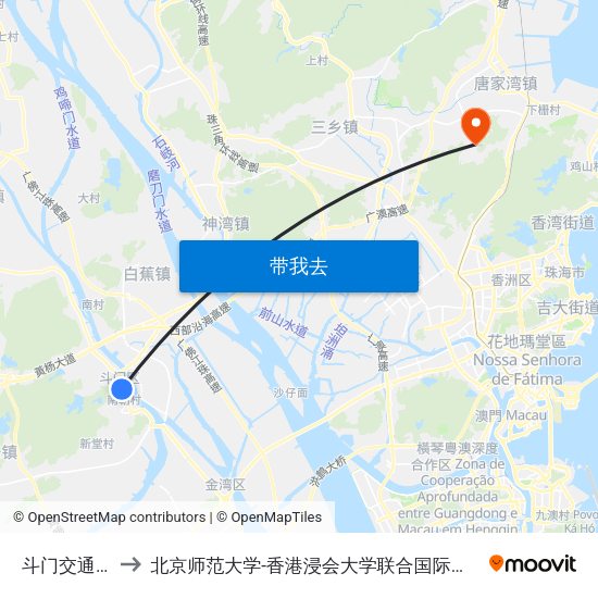 斗门交通局 to 北京师范大学-香港浸会大学联合国际学院 map