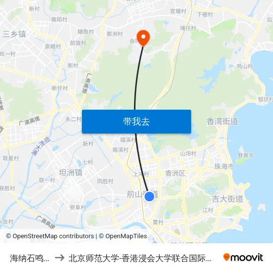 海纳石鸣苑 to 北京师范大学-香港浸会大学联合国际学院 map
