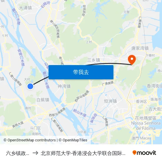 六乡镇政府 to 北京师范大学-香港浸会大学联合国际学院 map