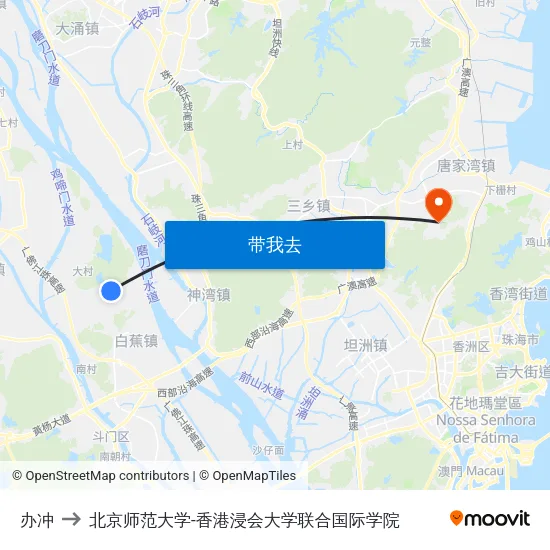 办冲 to 北京师范大学-香港浸会大学联合国际学院 map