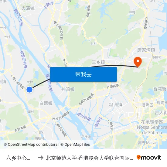六乡中心小学 to 北京师范大学-香港浸会大学联合国际学院 map
