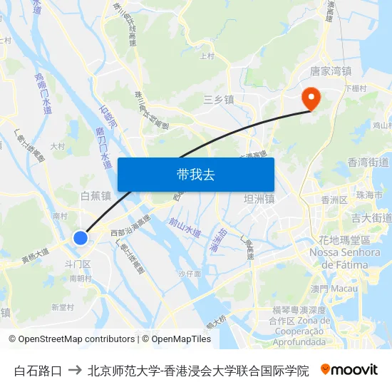 白石路口 to 北京师范大学-香港浸会大学联合国际学院 map