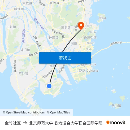 金竹社区 to 北京师范大学-香港浸会大学联合国际学院 map