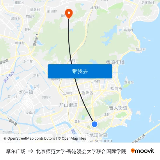 摩尔广场 to 北京师范大学-香港浸会大学联合国际学院 map