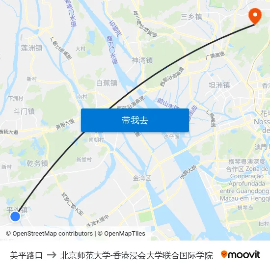 美平路口 to 北京师范大学-香港浸会大学联合国际学院 map