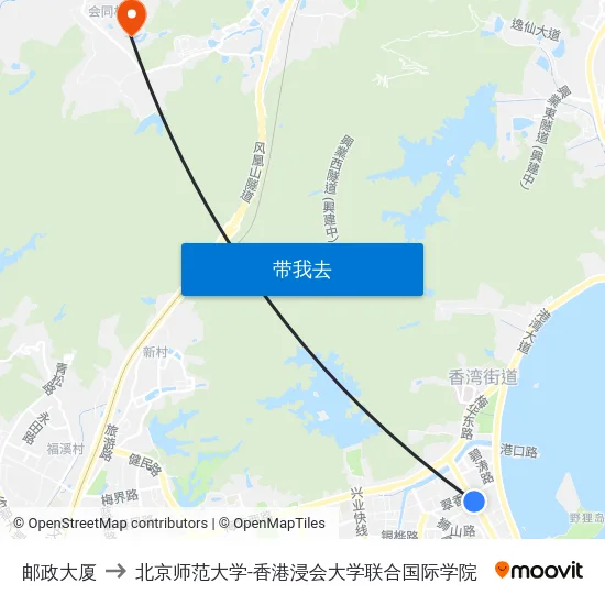 邮政大厦 to 北京师范大学-香港浸会大学联合国际学院 map