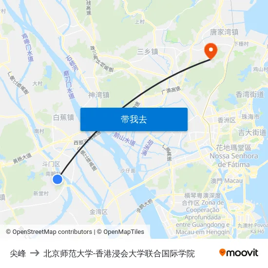 尖峰 to 北京师范大学-香港浸会大学联合国际学院 map