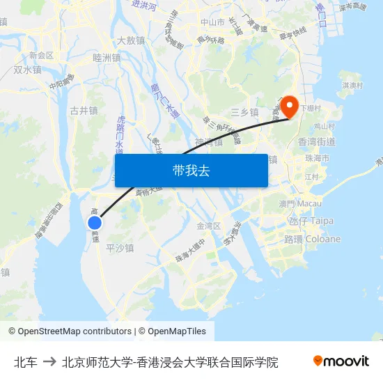 北车 to 北京师范大学-香港浸会大学联合国际学院 map