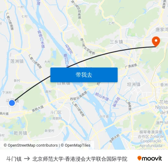 斗门镇 to 北京师范大学-香港浸会大学联合国际学院 map