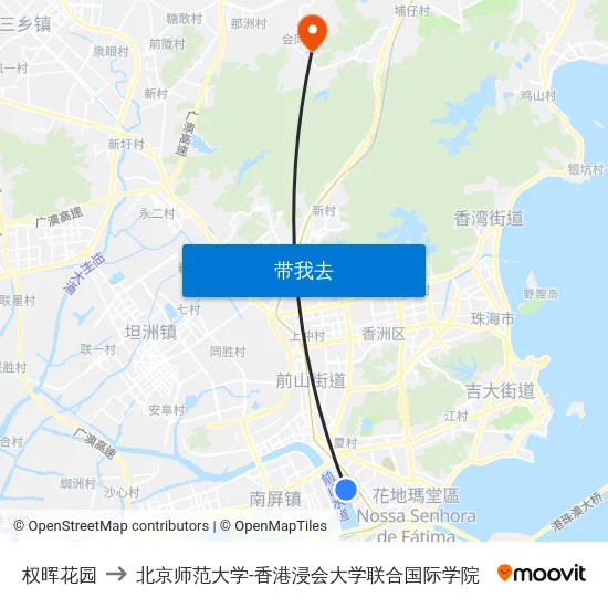 权晖花园 to 北京师范大学-香港浸会大学联合国际学院 map