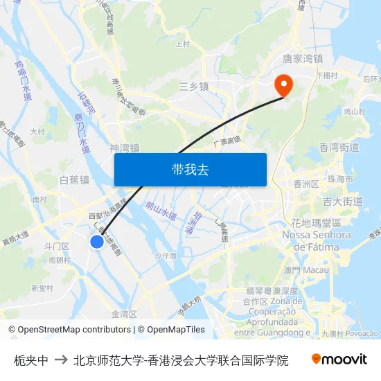 栀夹中 to 北京师范大学-香港浸会大学联合国际学院 map