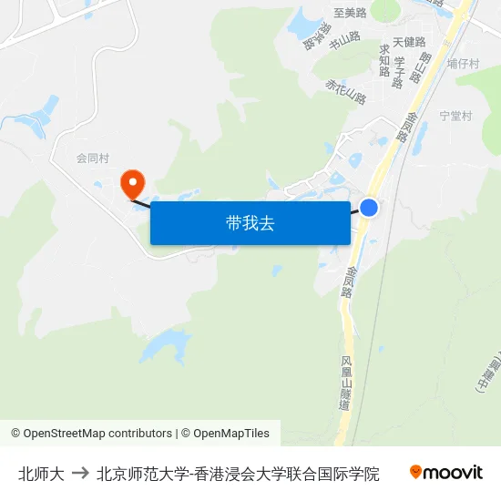 北师大 to 北京师范大学-香港浸会大学联合国际学院 map